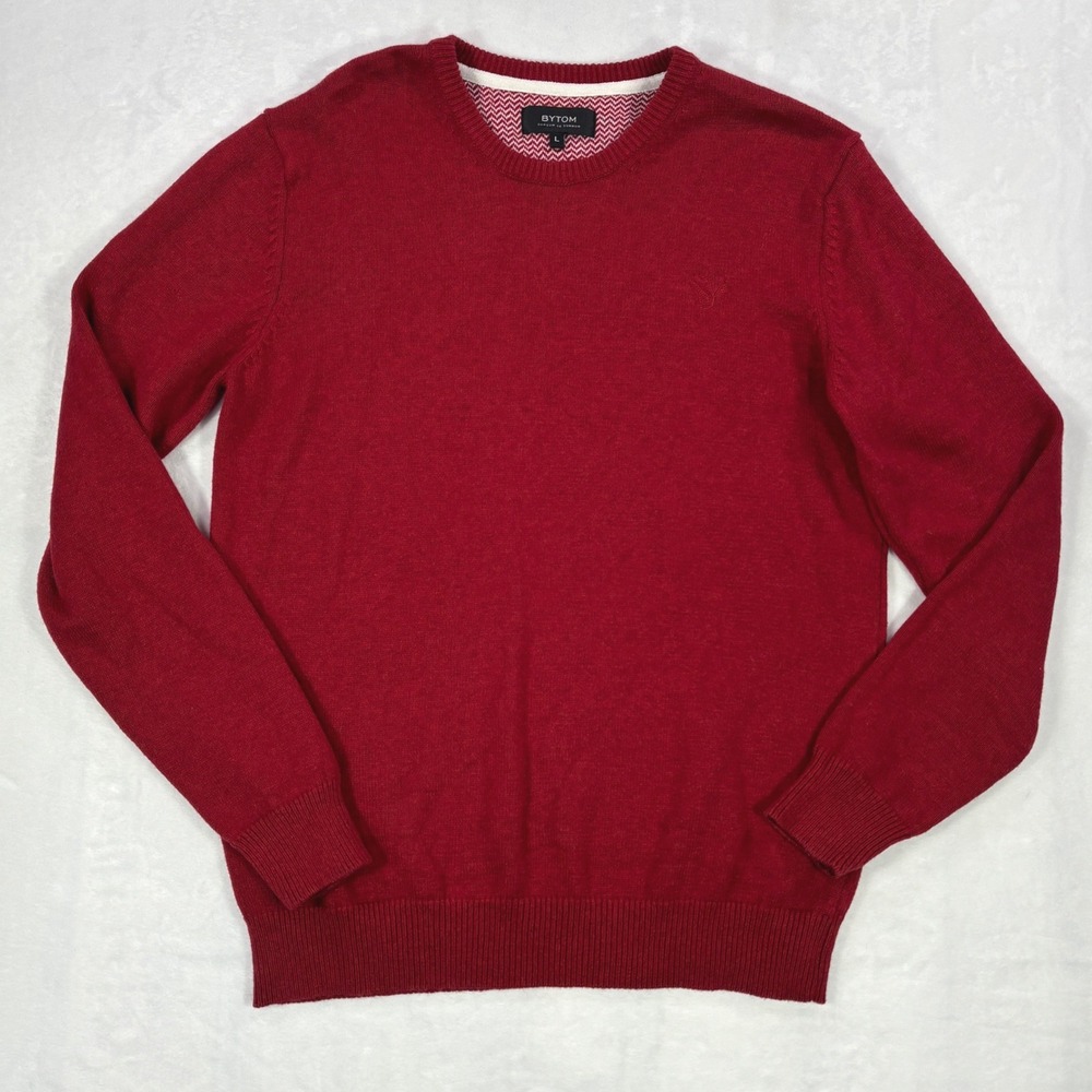 Bytom Mens Burgundy Red Cotton Wool Blend Crewneck Sweater BG2-06-10B-W Large